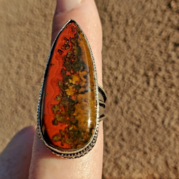 New Moroccan Seam Agate 925 Silver Ring. Size 8 - Picture 2 of 12